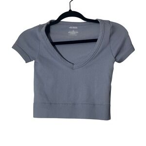 Wild Fable Ribbed V-Neck Crop Top Womens Blue Gray Excellent Seamless XS